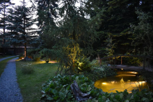 Dekorativní osvětlení lesní zahrady s jezírkem 